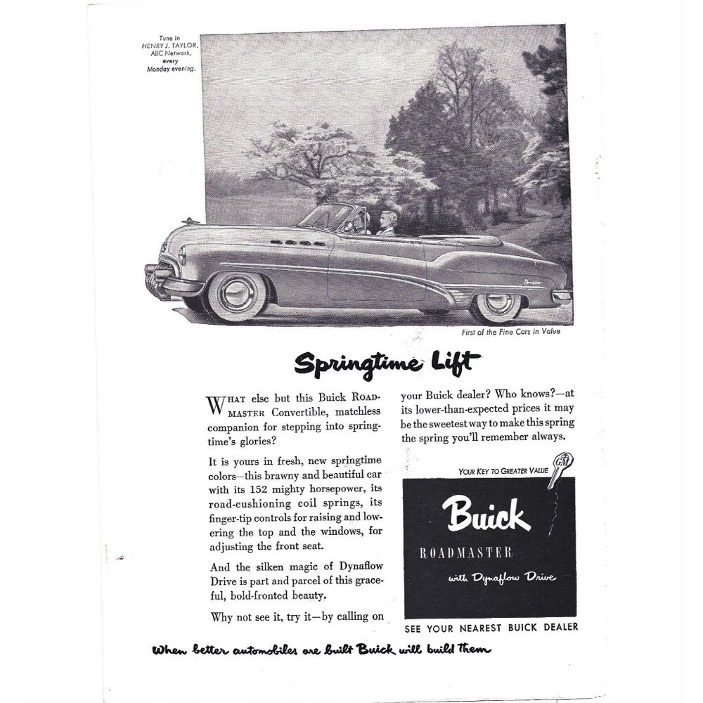 Buick Roadmaster Luxury Convertible Auto Advertisement 1950s Vintage Print Ad 9